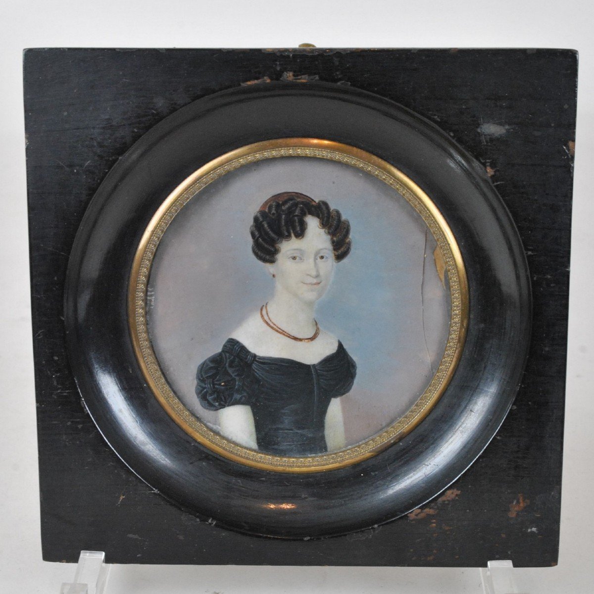 Miniature, Portrait De Femme Au Collier, XIXème Siècle-photo-1
