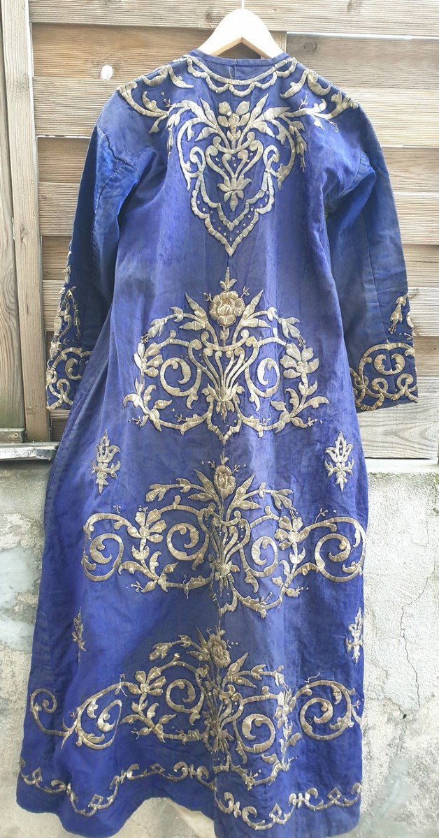 Blue Oriental Caftan With Silver Thread Embroidery, XIXth Century-photo-4