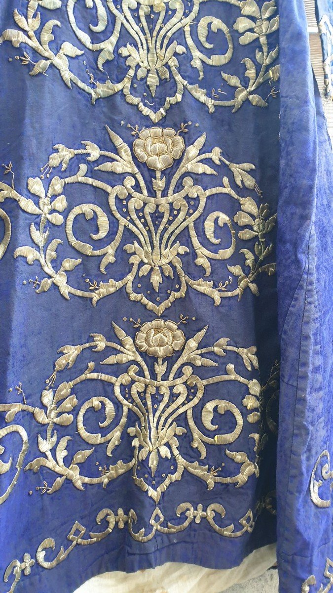 Blue Oriental Caftan With Silver Thread Embroidery, XIXth Century-photo-2