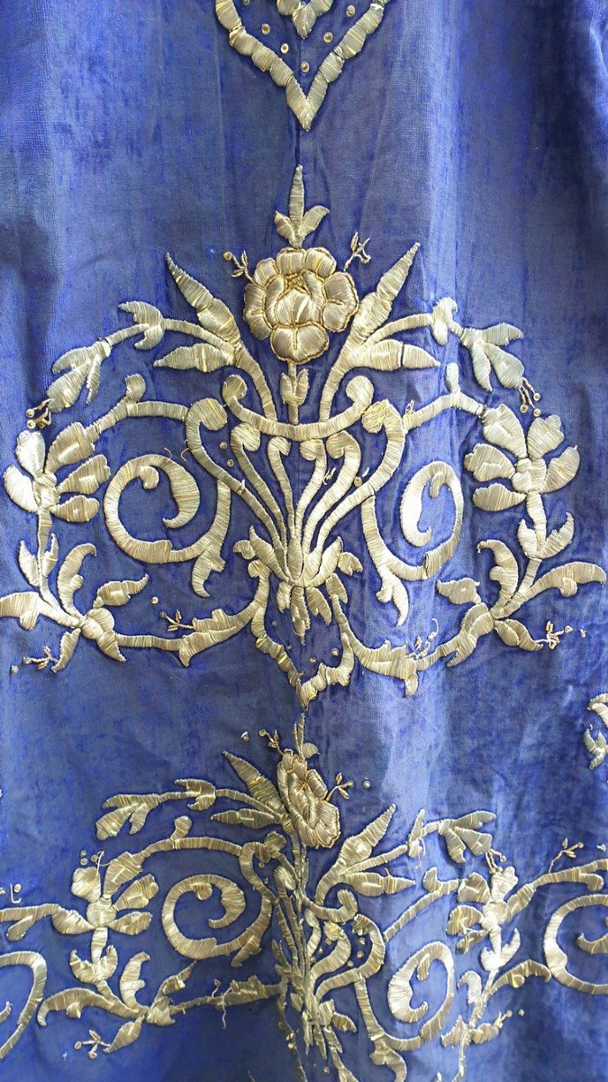 Blue Oriental Caftan With Silver Thread Embroidery, XIXth Century-photo-4