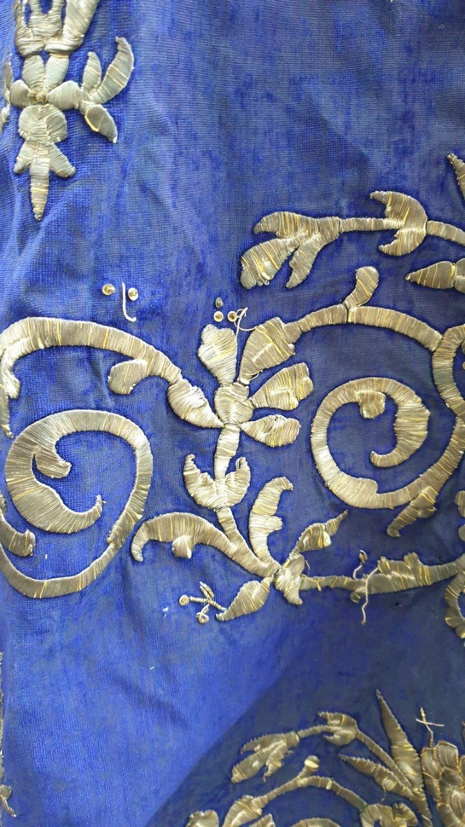 Blue Oriental Caftan With Silver Thread Embroidery, XIXth Century-photo-5