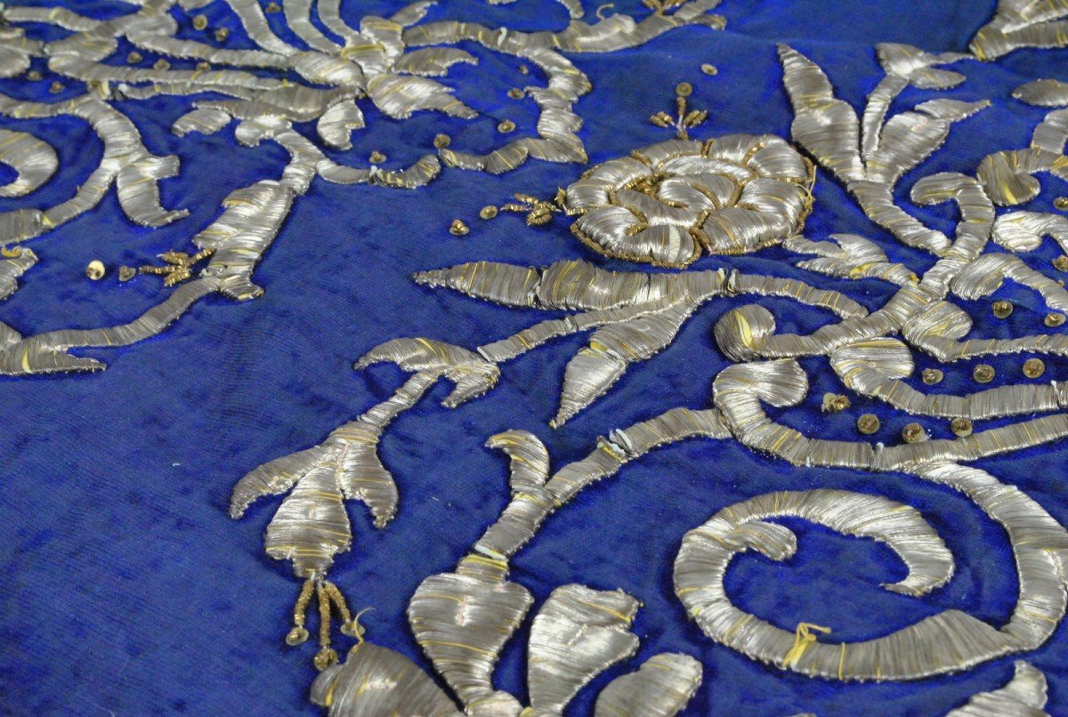 Blue Oriental Caftan With Silver Thread Embroidery, XIXth Century-photo-7