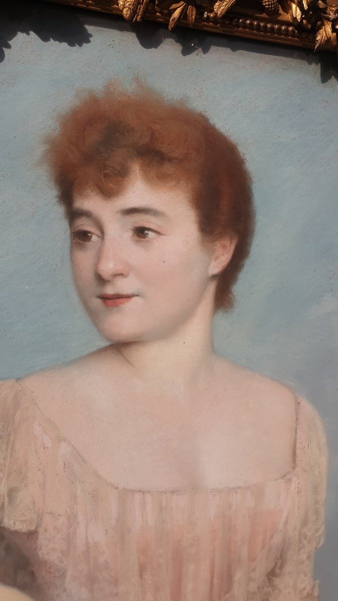 J Frappa, Portrait De Jeune Femme, Pastel, XIXème Siècle-photo-1