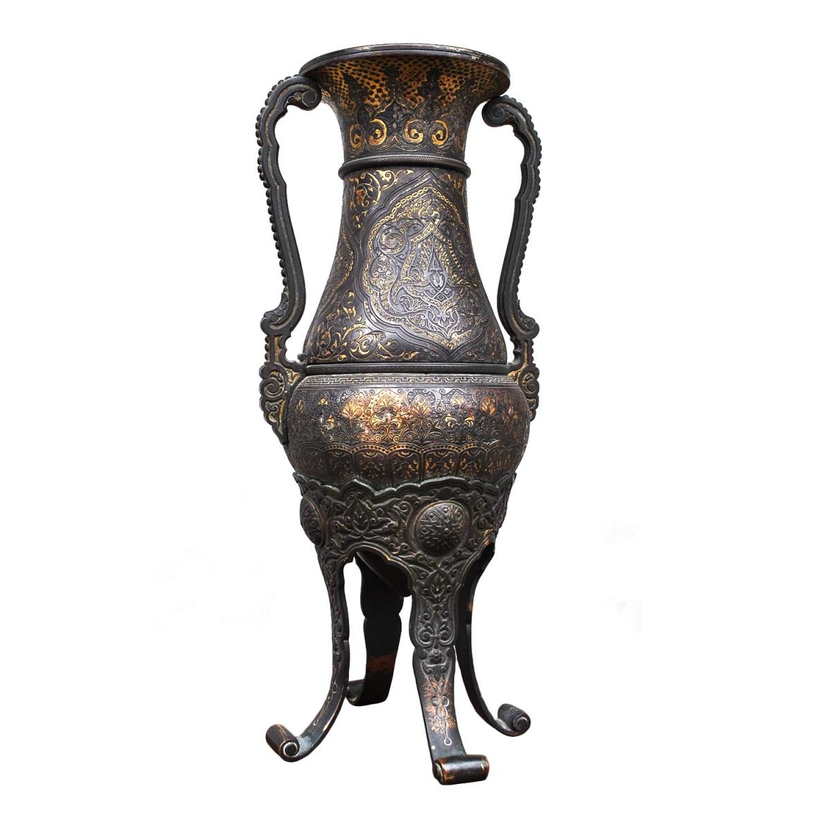 Damasquin Vase In The Taste Zuloaga, France 19th Century-photo-2