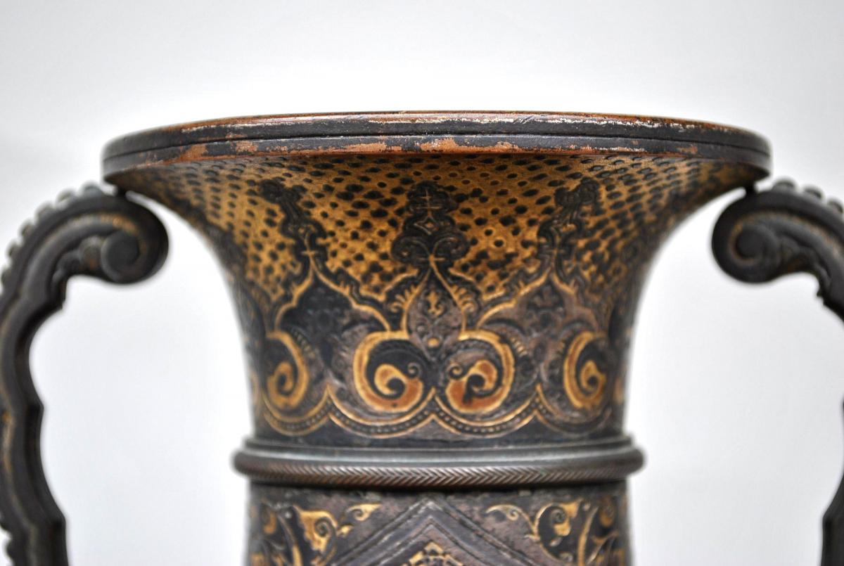 Damasquin Vase In The Taste Zuloaga, France 19th Century-photo-3