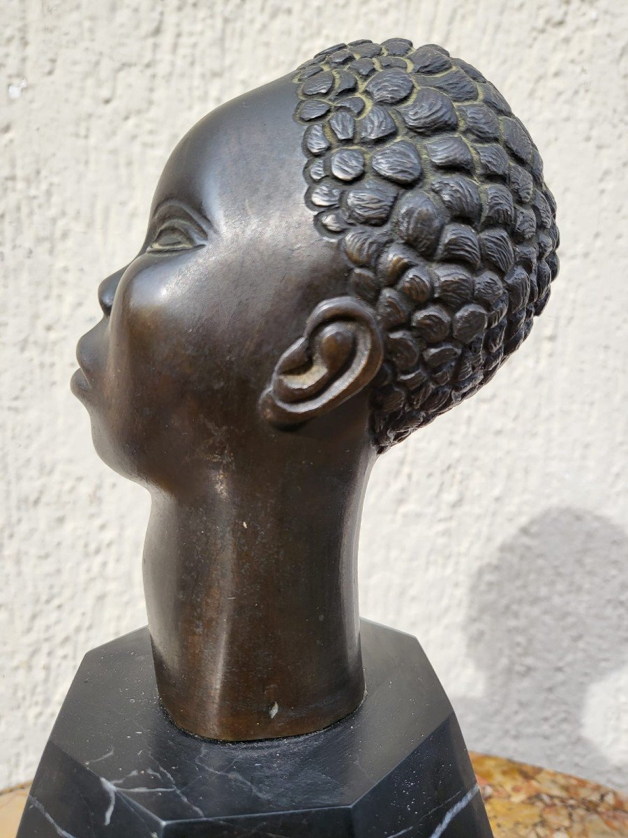 Sculpture En Bronze , Tête d'Africain, Sur Socle, XXème Siècle-photo-1