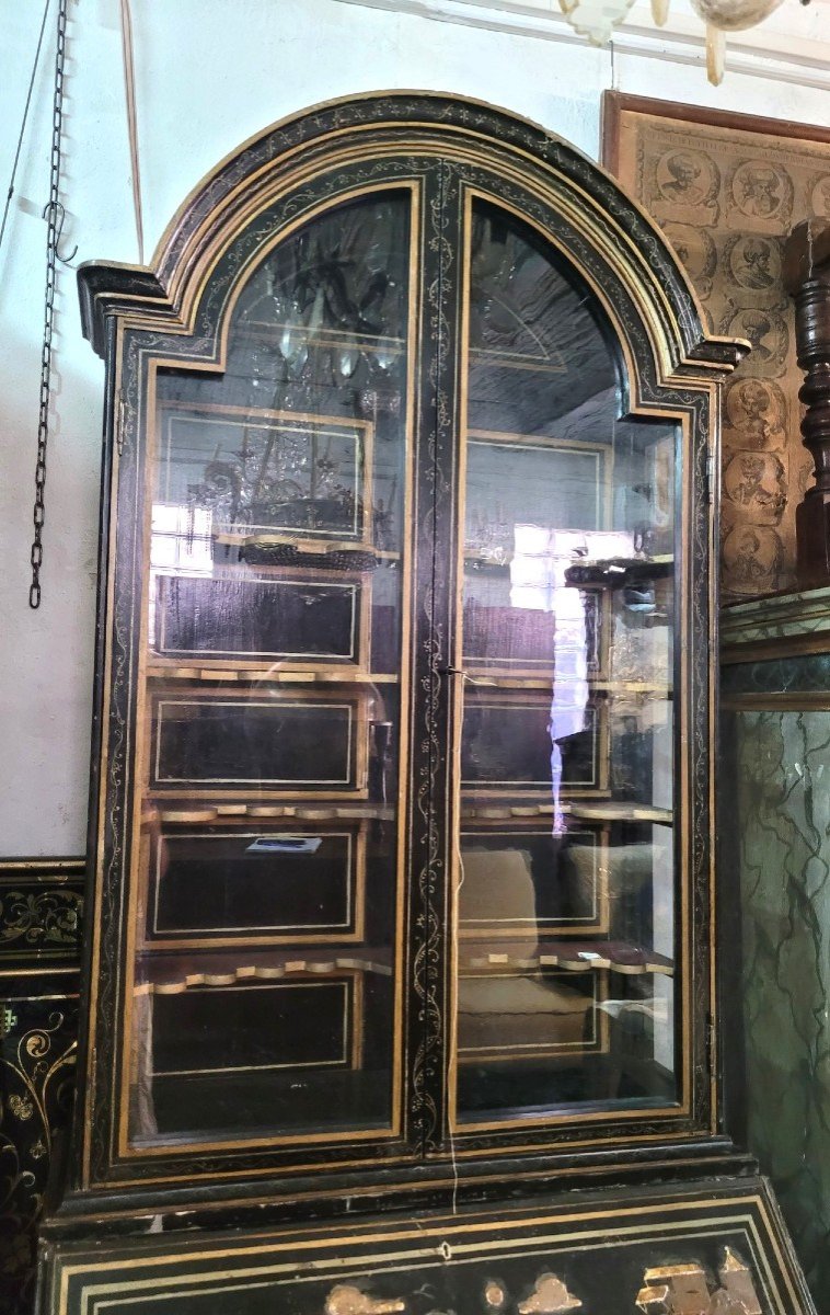 Large Scriban Showcase In Lacquered Wood, Chinoiserie, Late 18th Early 19th Century-photo-3