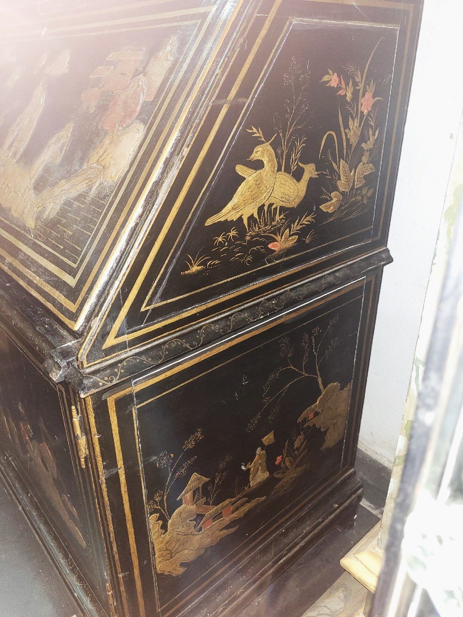 Large Scriban Showcase In Lacquered Wood, Chinoiserie, Late 18th Early 19th Century-photo-8