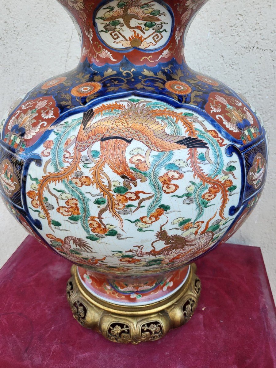Grand Vase Imari Avec Bronze, Fin XIXème Siècle-photo-1