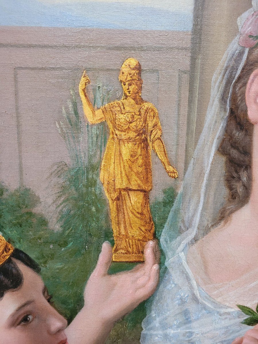 Reines au Palais,  Grande Huile Sur Toile, XIXème Siècle-photo-4