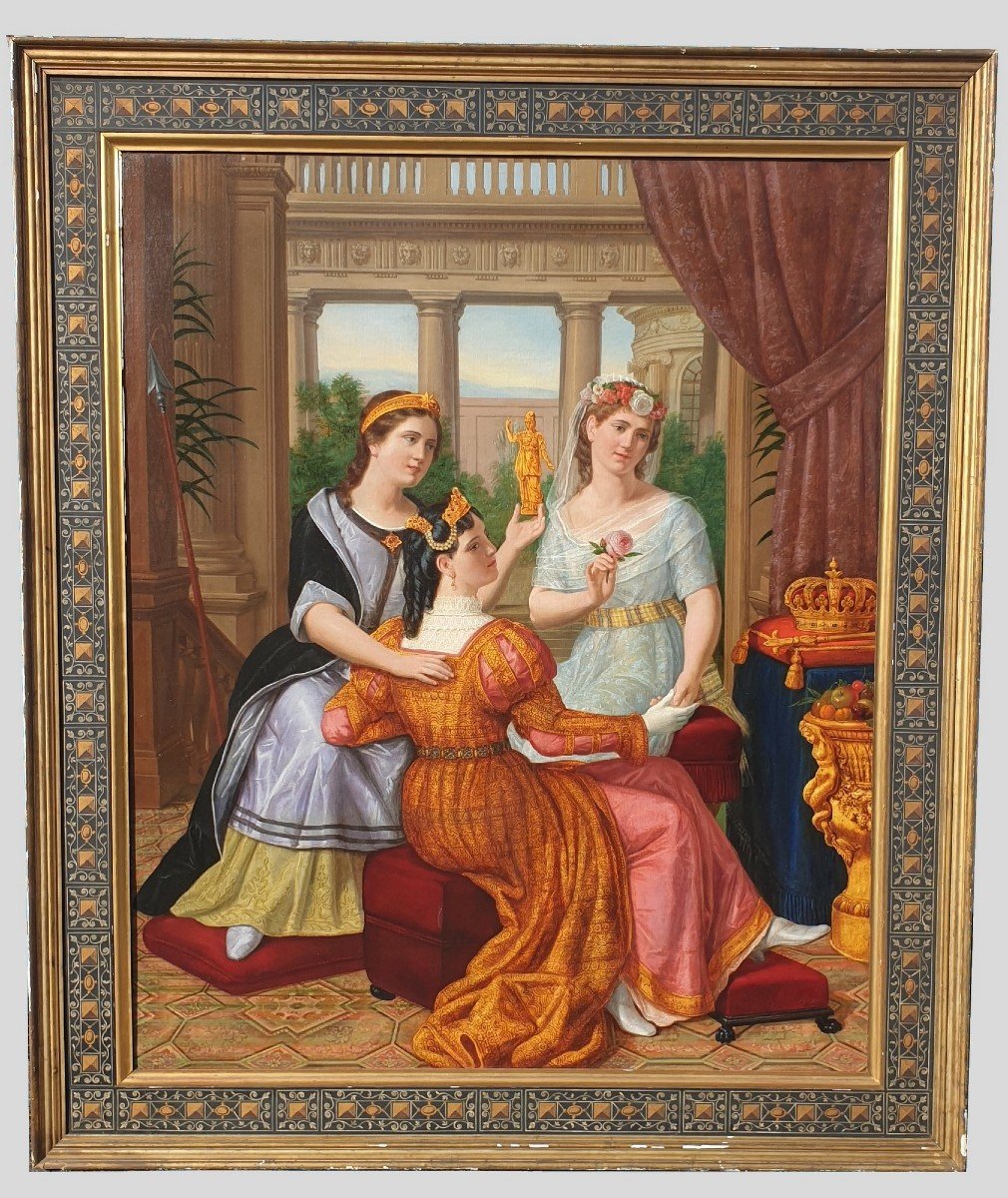 Reines au Palais,  Grande Huile Sur Toile, XIXème Siècle-photo-2