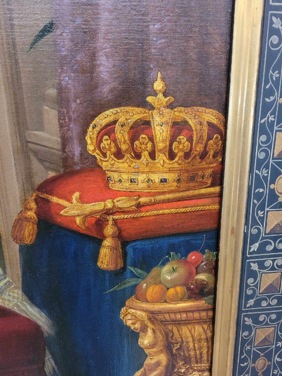 *Offre spéciale *Reines au Palais,  Grande Huile Sur Toile, XIXème Siècle-photo-1