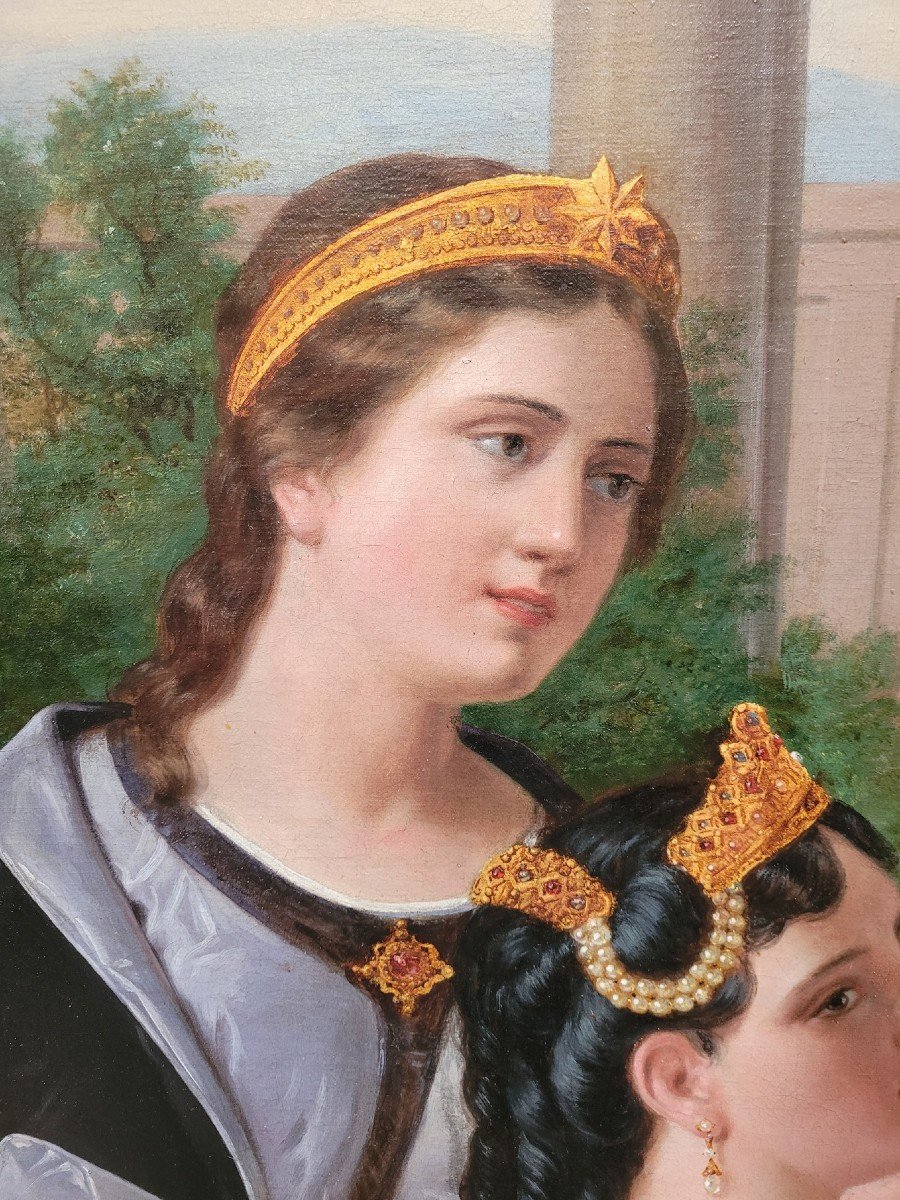 *Offre spéciale *Reines au Palais,  Grande Huile Sur Toile, XIXème Siècle-photo-3