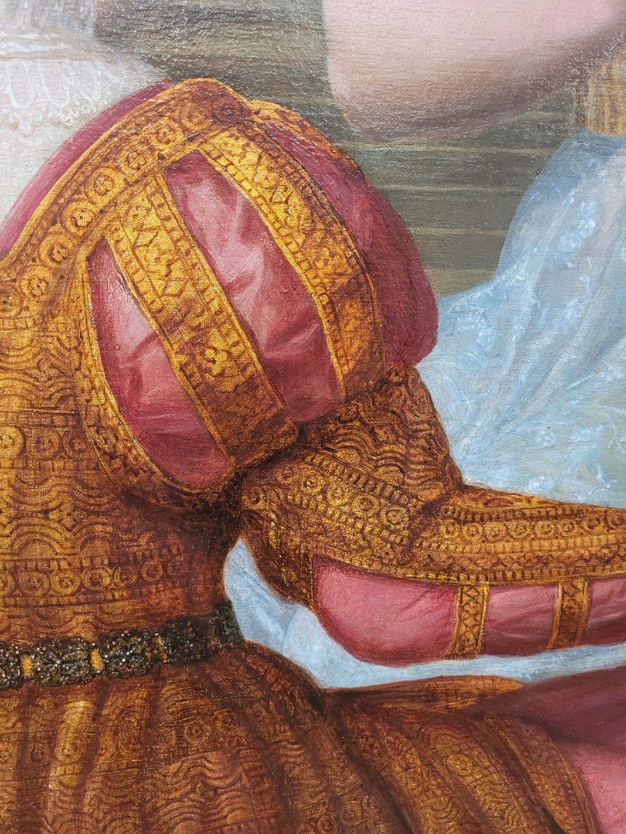 *Offre spéciale *Reines au Palais,  Grande Huile Sur Toile, XIXème Siècle-photo-6