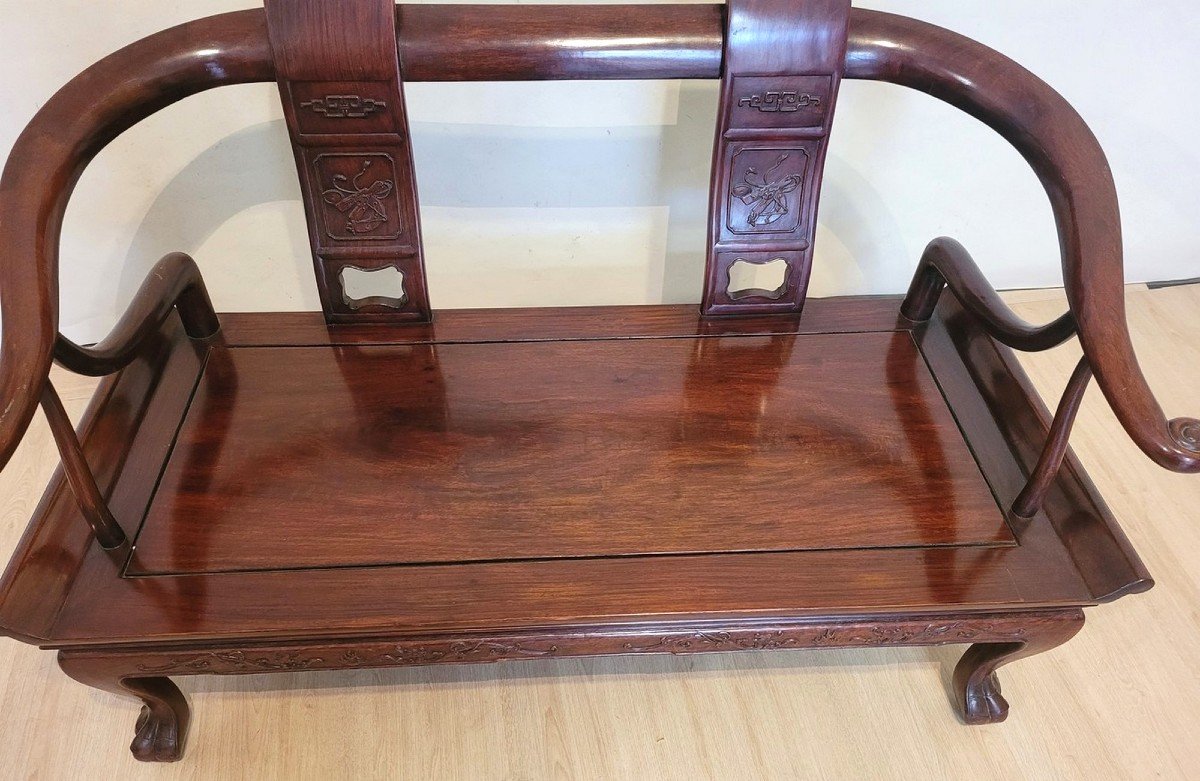 Chinese Carved Wood Bench, Late 19th Early 20th Century-photo-3