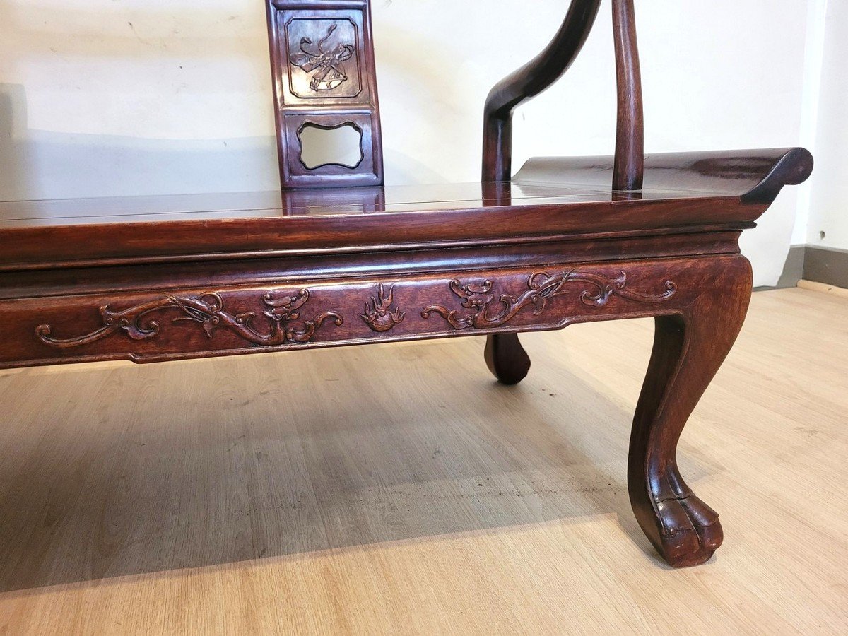 Chinese Carved Wood Bench, Late 19th Early 20th Century-photo-1