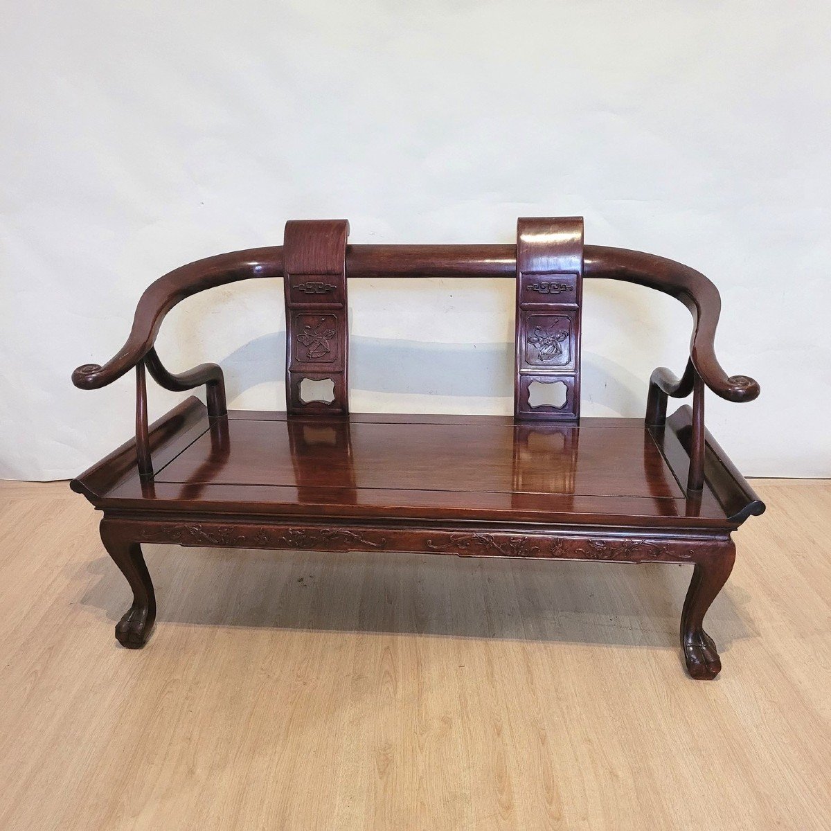 Chinese Carved Wood Bench, Late 19th Early 20th Century