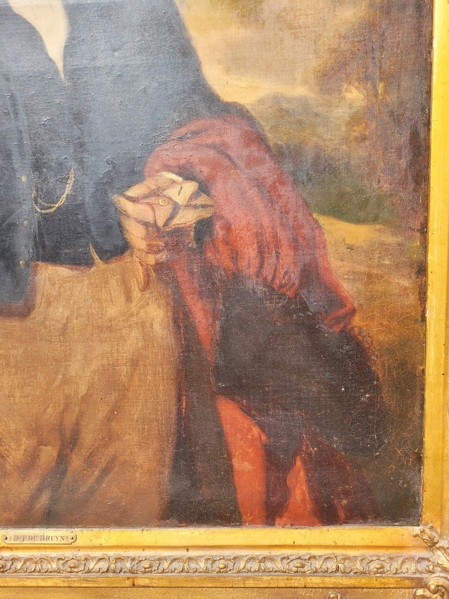 Portrait d'Aristocrate, Grande Huile Sur Toile Encadrée, XIXème Siècle-photo-4