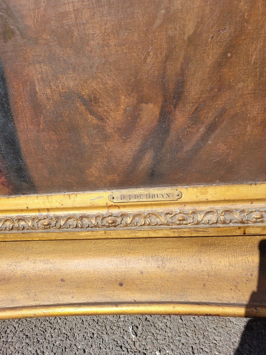 Portrait d'Aristocrate, Grande Huile Sur Toile Encadrée, XIXème Siècle-photo-1