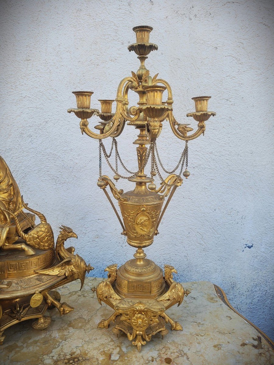 Picard, Garniture En Bronze Doré, Muse de La Musique, XIXème Siècle-photo-2