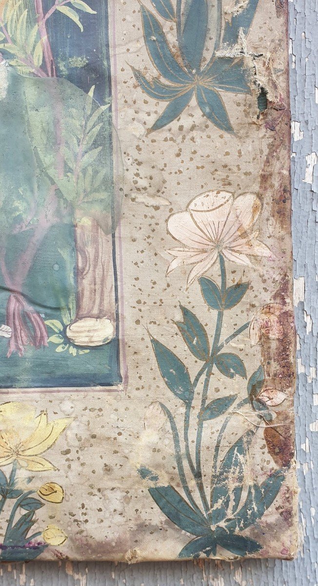 Kajar Panel In Painted Silk, 19th Century-photo-2