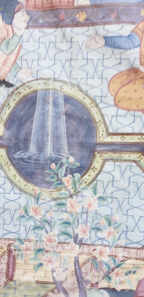 Kajar Panel In Painted Silk, 19th Century-photo-4