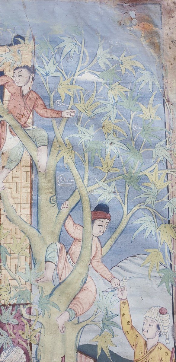 Kajar Panel In Painted Silk, 19th Century-photo-5