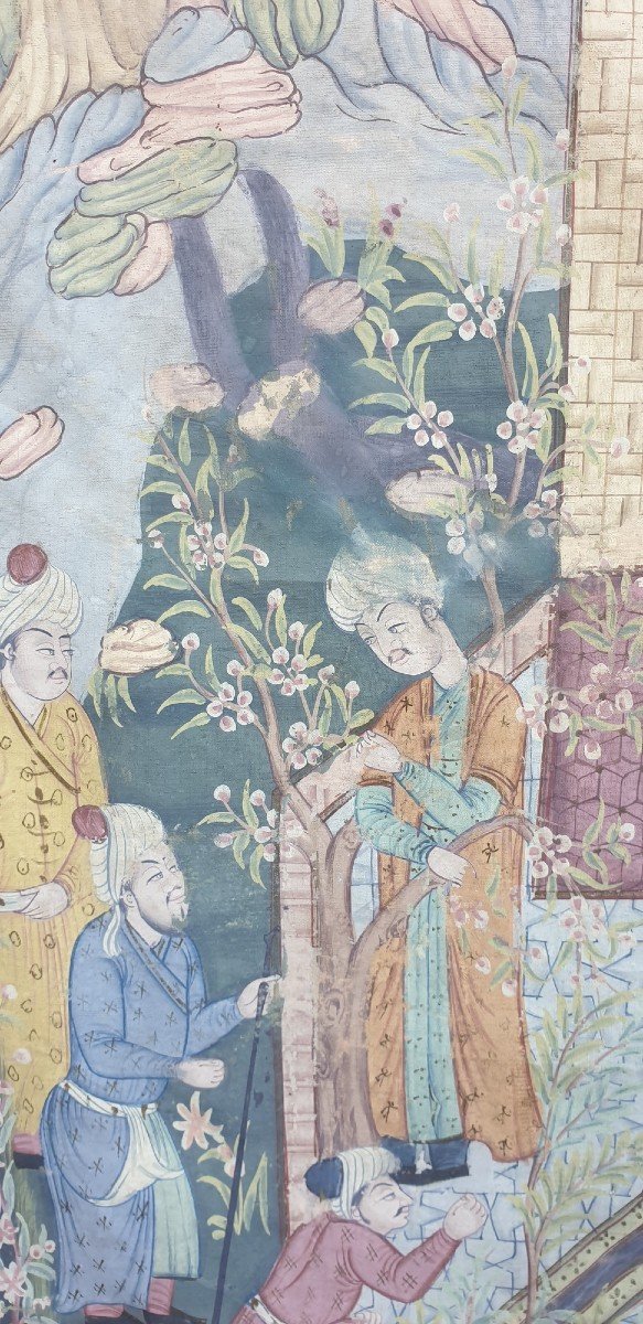 Kajar Panel In Painted Silk, 19th Century-photo-7