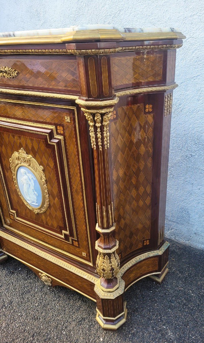 *special Offer*sideboard At Support Height In Marquetry, Napoleon III, 19th Century-photo-5