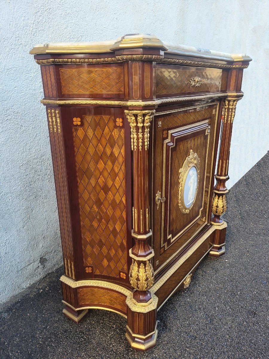 *special Offer*sideboard At Support Height In Marquetry, Napoleon III, 19th Century-photo-8