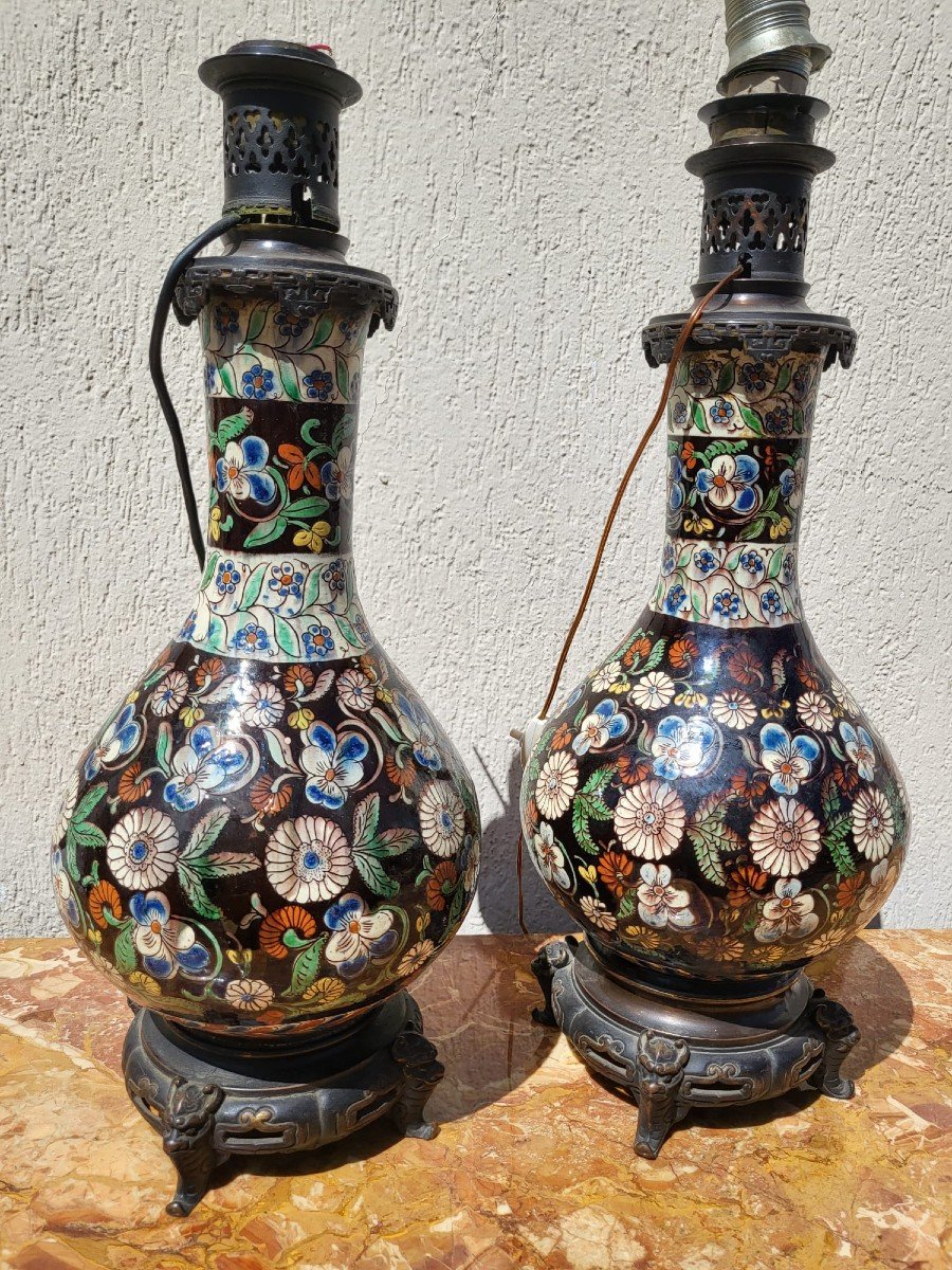 Pair Of Earthenware Lamps From Thun, Late 19th Century-photo-7