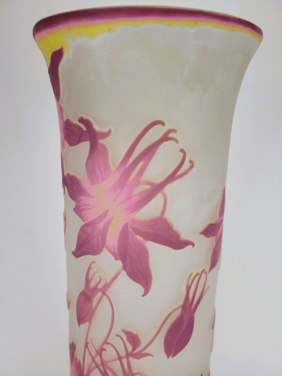 E Gallé, Large Vase With Columbines, Art Nouveau-photo-2