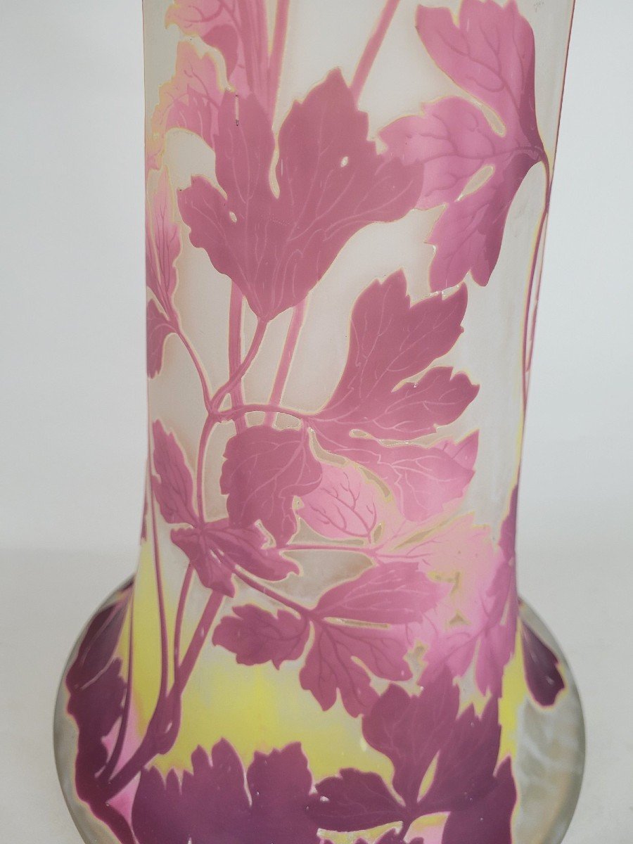 E Gallé, Large Vase With Columbines, Art Nouveau-photo-3