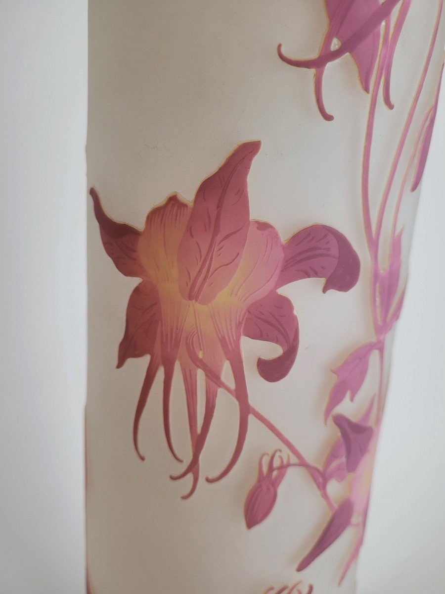 E Gallé, Large Vase With Columbines, Art Nouveau-photo-3