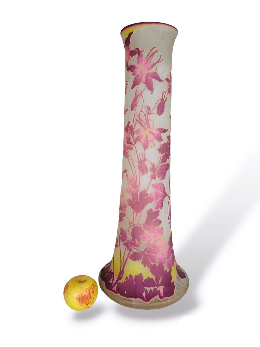 E Gallé, Large Vase With Columbines, Art Nouveau