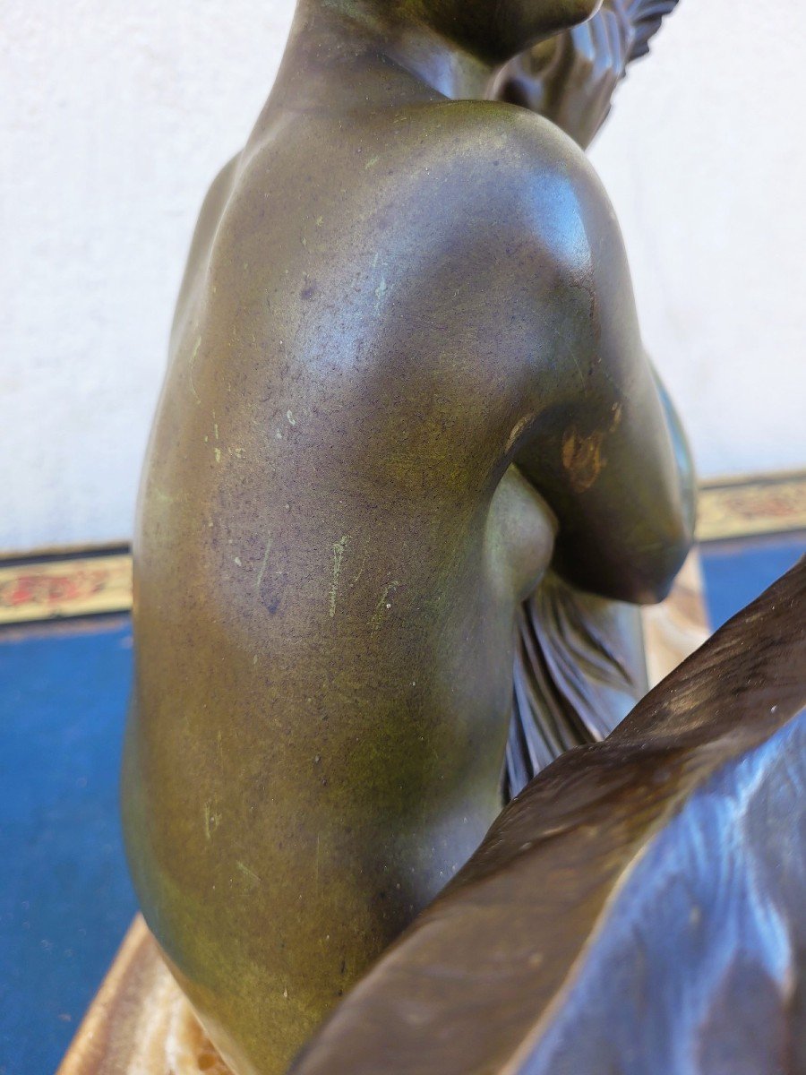 Godard, Femme Et Agneau, Bronze Art Déco, XXème Siècle-photo-4