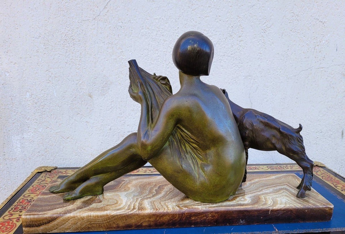 Godard, Femme Et Agneau, Bronze Art Déco, XXème Siècle-photo-5