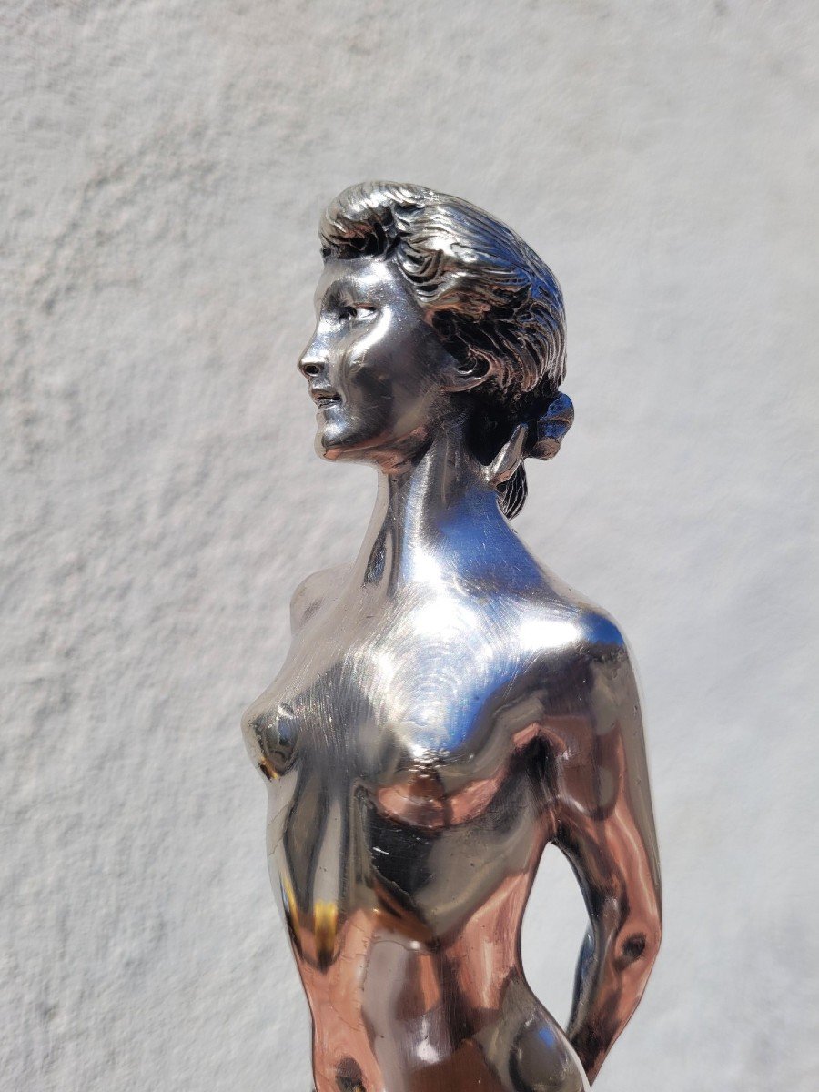 Joé Descomps, Femme Nue, Bronze Argenté, Art Déco XXème Siècle-photo-2