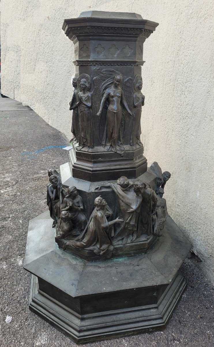 C Zocchi (d'après), Monument à Dante, Réduction En Bronze, Fin XIXème /début XXème Siècle-photo-3