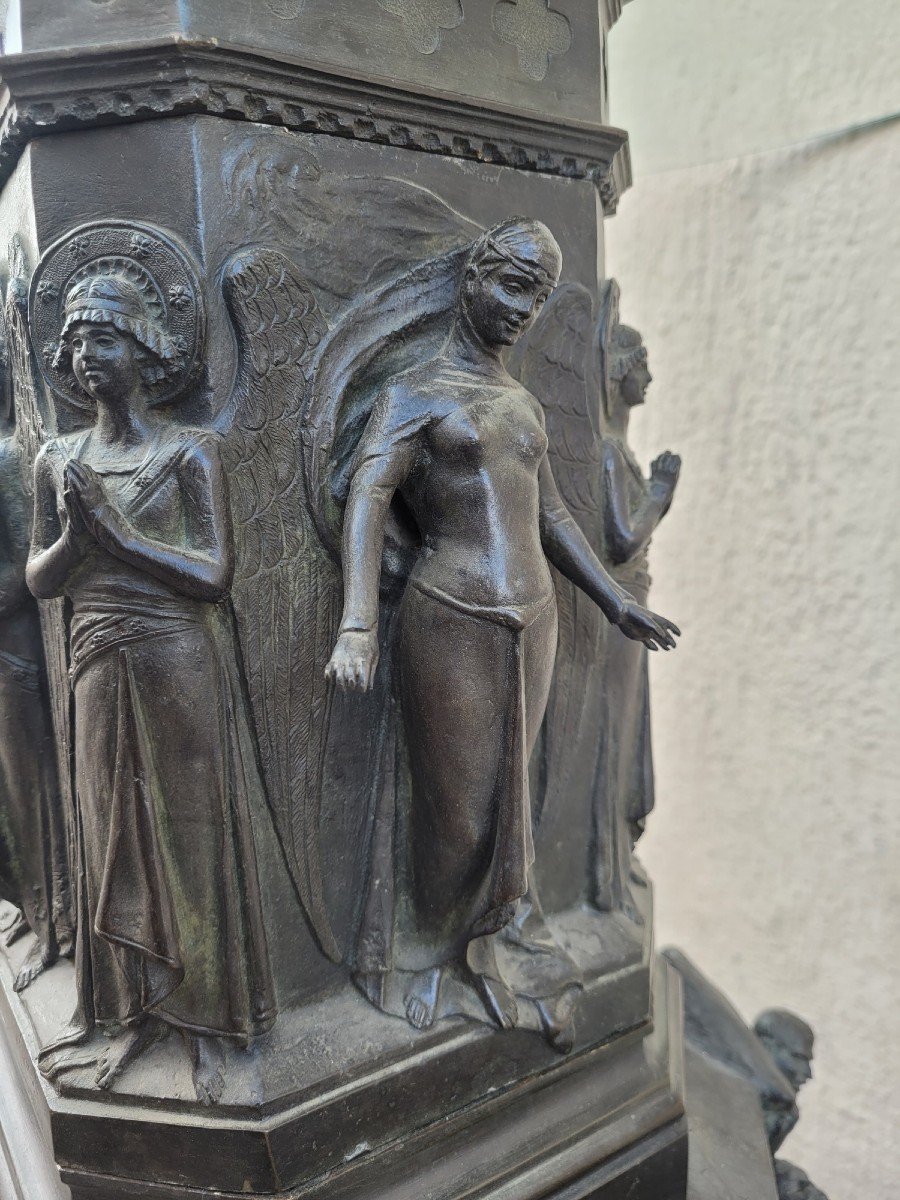 C Zocchi (d'après), Monument à Dante, Réduction En Bronze, Fin XIXème /début XXème Siècle-photo-4