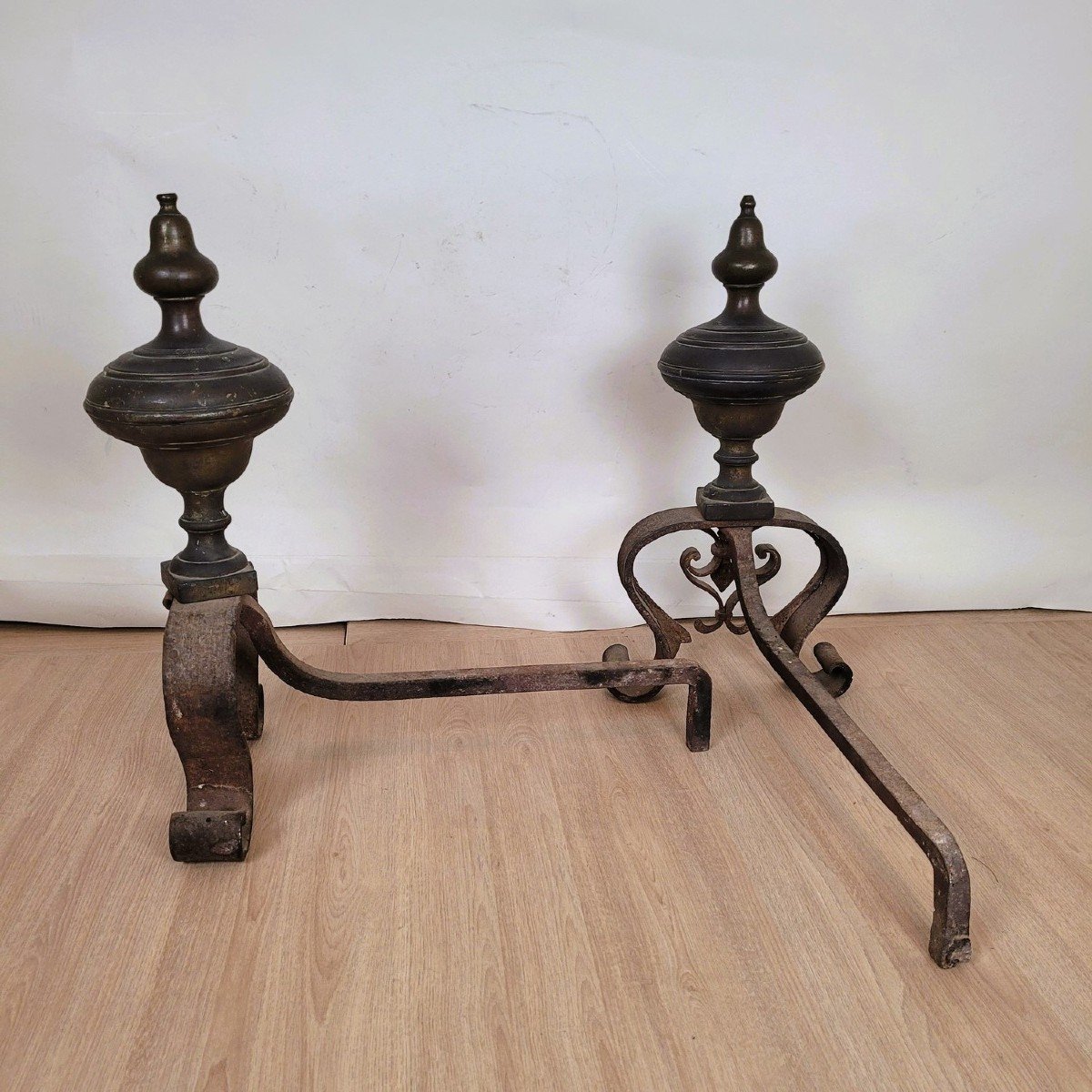 Paire De Chenets En Bronze Et Fer Forgé, XIXème Siècle-photo-5
