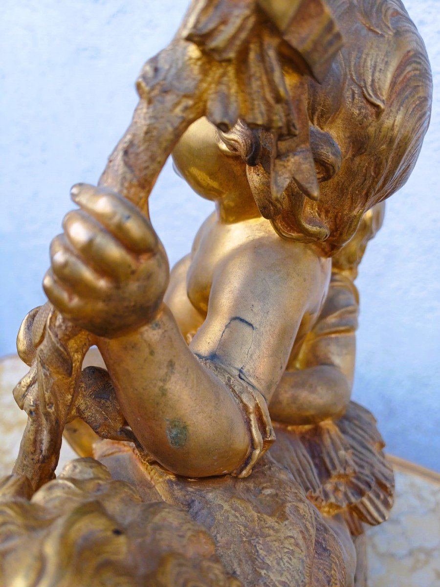 Buhot, Garniture de cheminée Aux Puttis, Bronze Doré, XIXème Siècle-photo-8