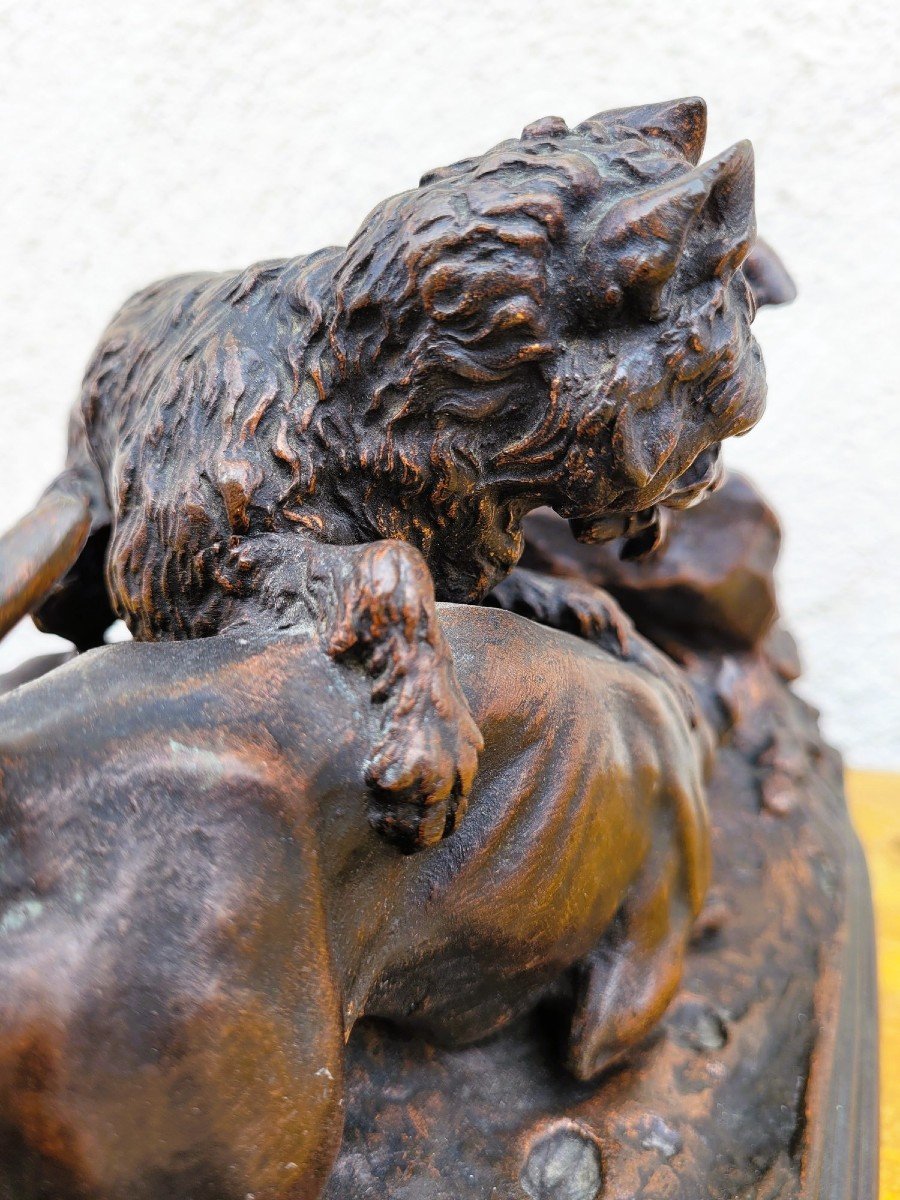 Pj Mêne, La Chasse Au Lapin, Bronze Signé, XIXème Siècle-photo-2