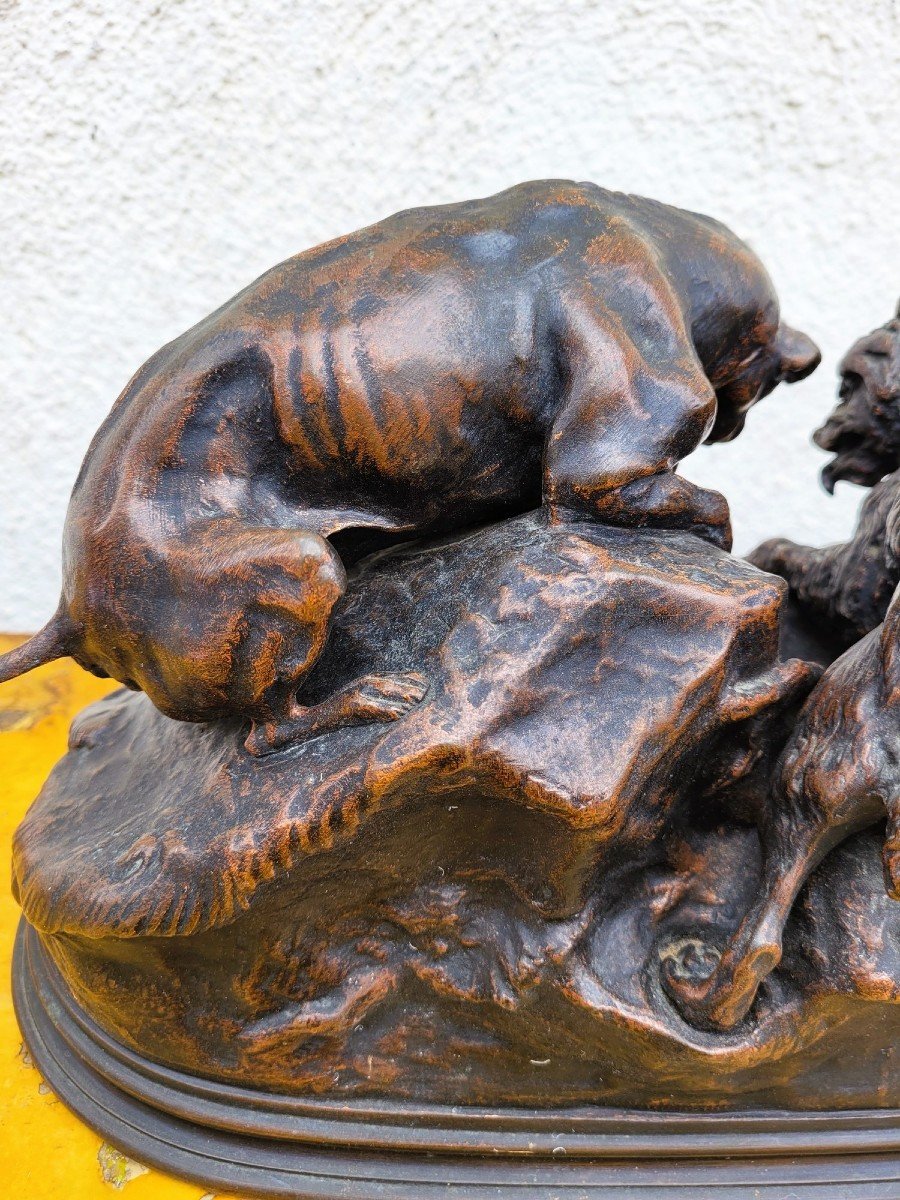 Pj Mêne, La Chasse Au Lapin, Bronze Signé, XIXème Siècle-photo-5