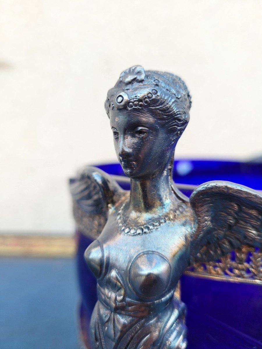 Hercules And Omphale, Glass And Silverplated  Metal Bowl , Late 19th Early 20th Century-photo-2