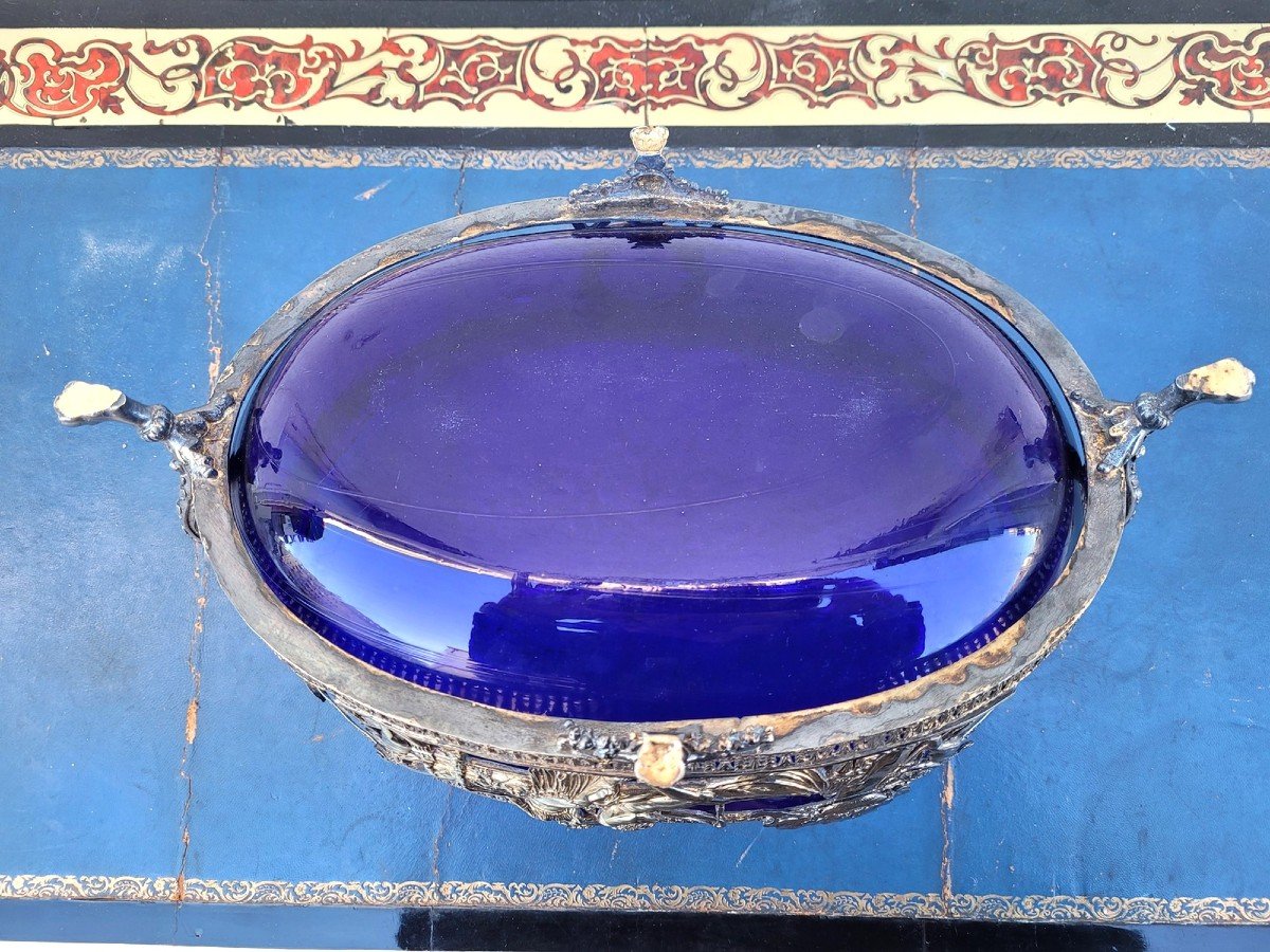 Hercules And Omphale, Glass And Silverplated  Metal Bowl , Late 19th Early 20th Century-photo-8