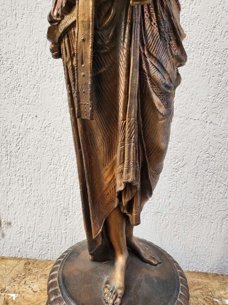 Egyptian Woman  With Urn, Orientalist Spelter, Signed, Late 19th Century-photo-2