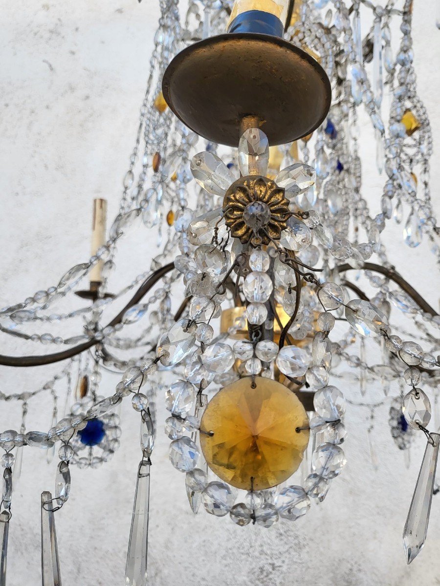 Genoese Chandelier In Gilded Wood And Crystal, Late 18th Early 19th Century-photo-3