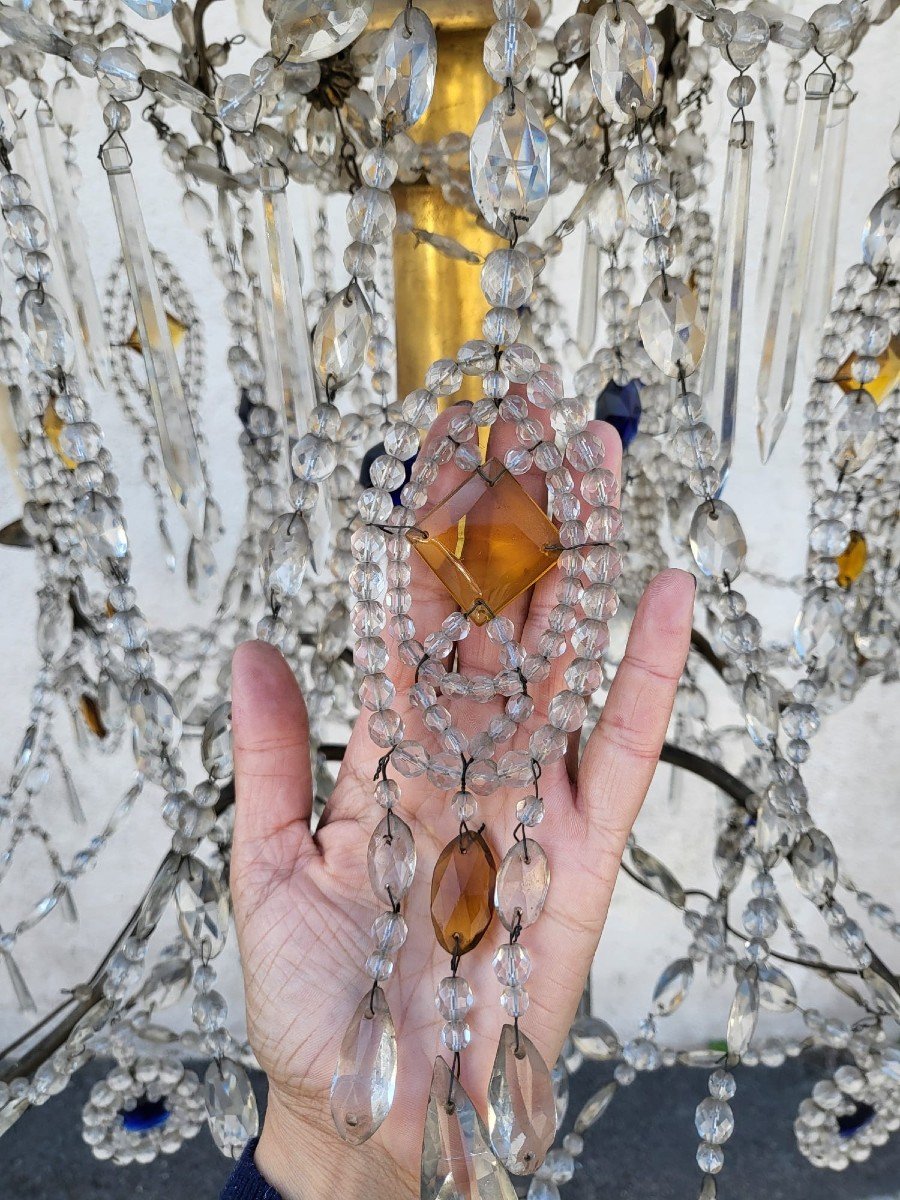 Genoese Chandelier In Gilded Wood And Crystal, Late 18th Early 19th Century-photo-3