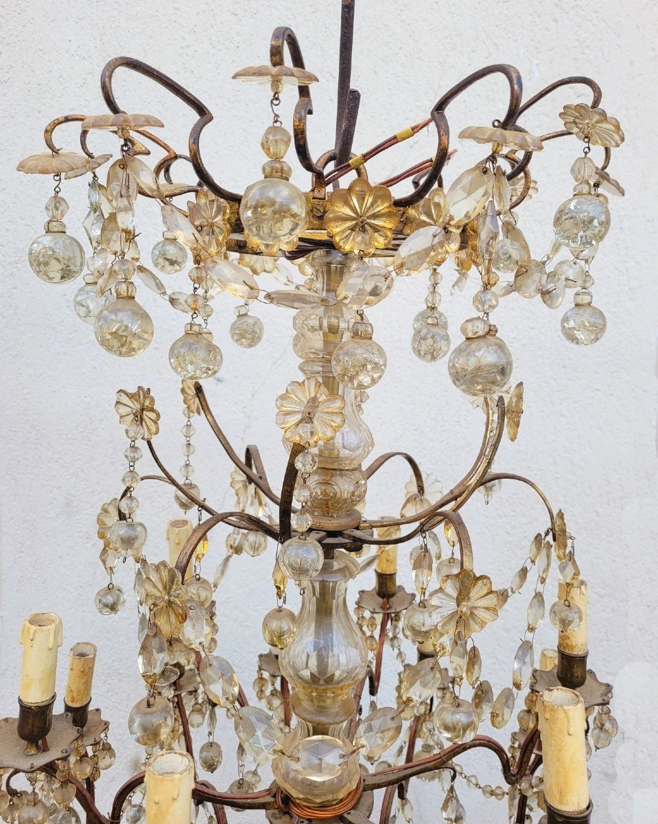 Large Cage Chandelier With Tassels, 18 Lights, Late 19th Early 20th Century-photo-2